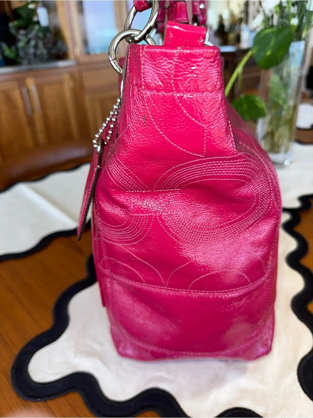 Coach Alex Fuchsia Pink Signature C Patent Leather Tote Shoulder Bag Y2K
